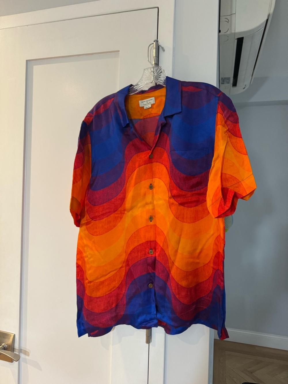 Dries Van Noten Orange, Blue & Red Wave-Print Short Sleeve Button-Down Shirt